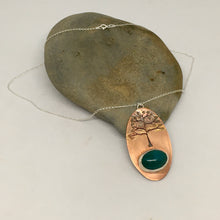 Load image into Gallery viewer, Tree of Life pendant necklace with Chrysocolla stone on a sterling silver chain