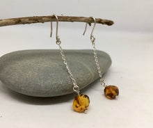 Load image into Gallery viewer, Amber-Sterling Silver Chain Drop Earrings