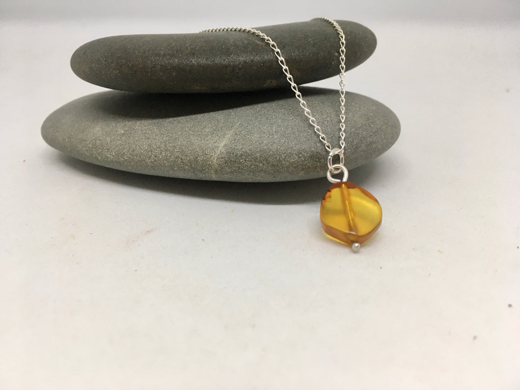 Amber Drop Necklace on a Sterling Silver Chain