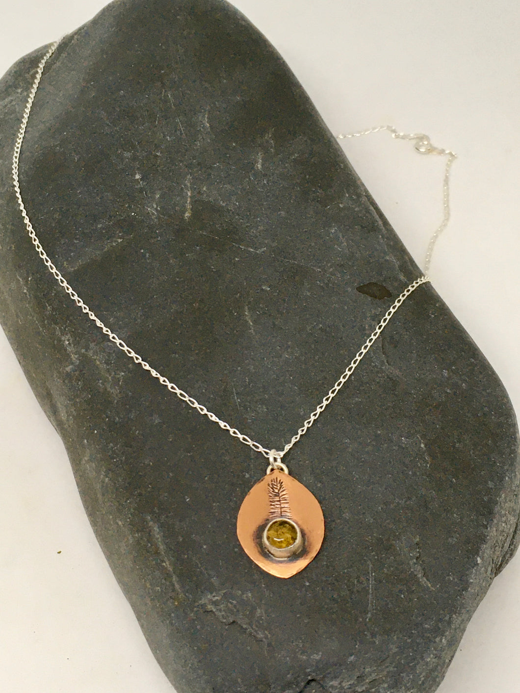 Amber Copper Pendant-Sterling Silver
