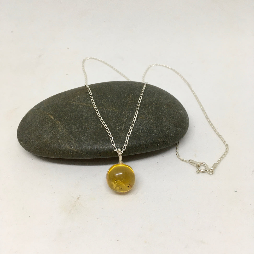 Amber Drop Necklace on Sterling Silver Chain