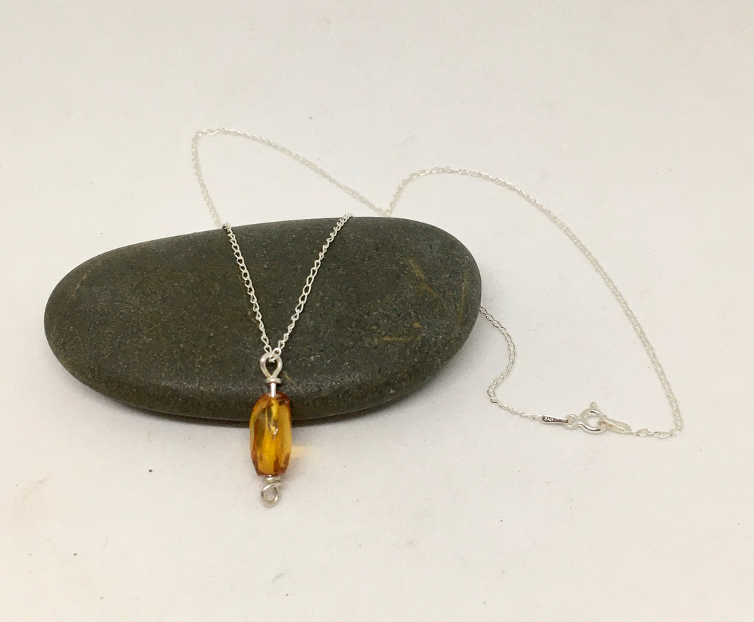 Amber Drop Necklace -Sterling Silver Chain