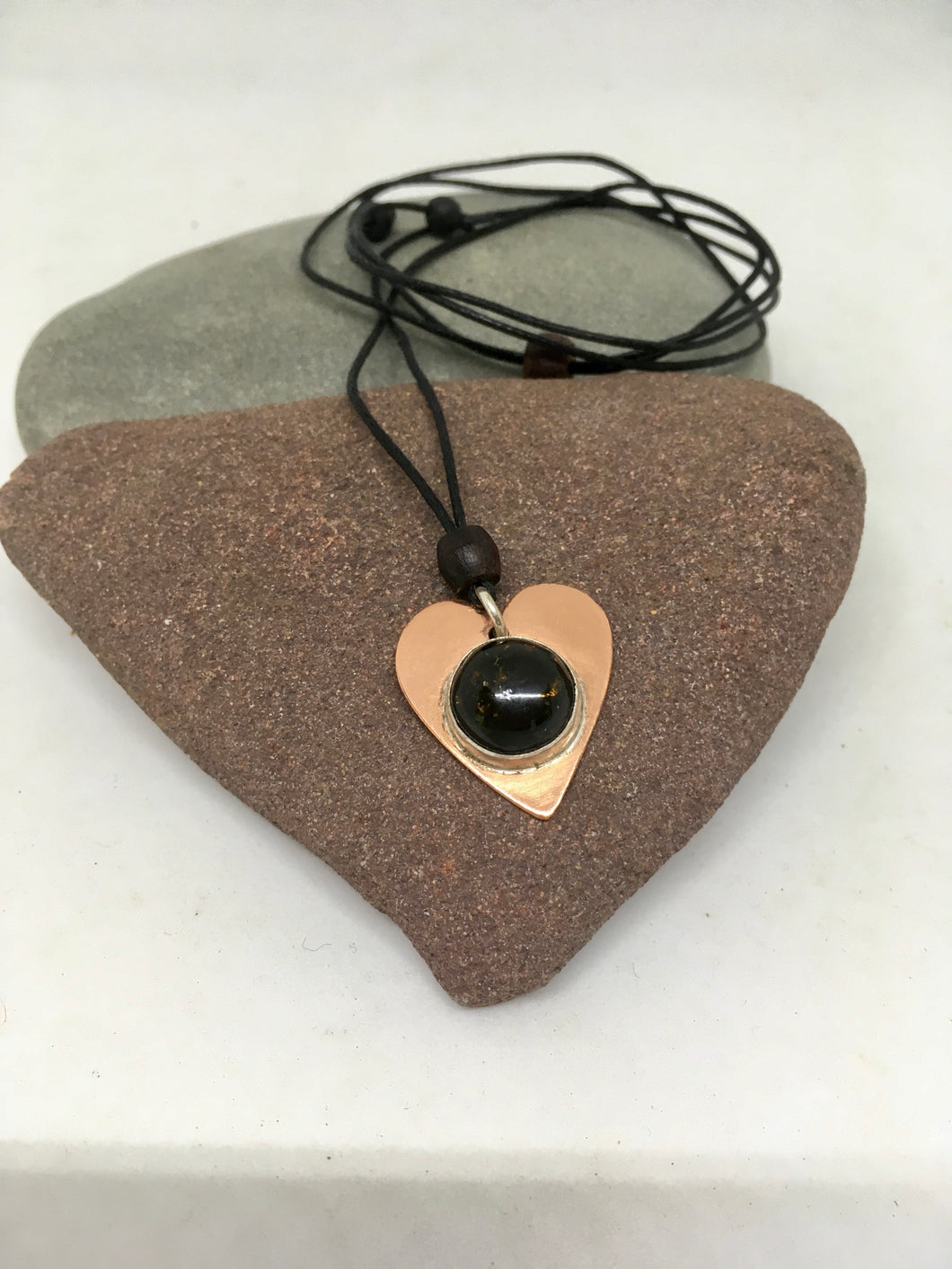 Amber/Copper Heart Pendant Necklace